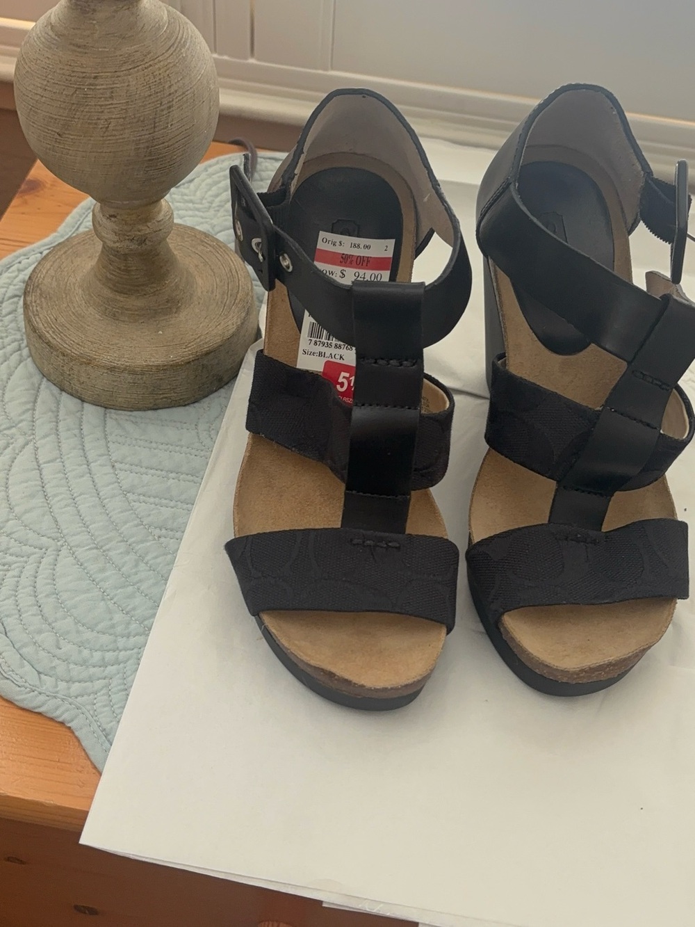 NWT. Coach Black Women's Strappy Wedge Sandals - Brand: